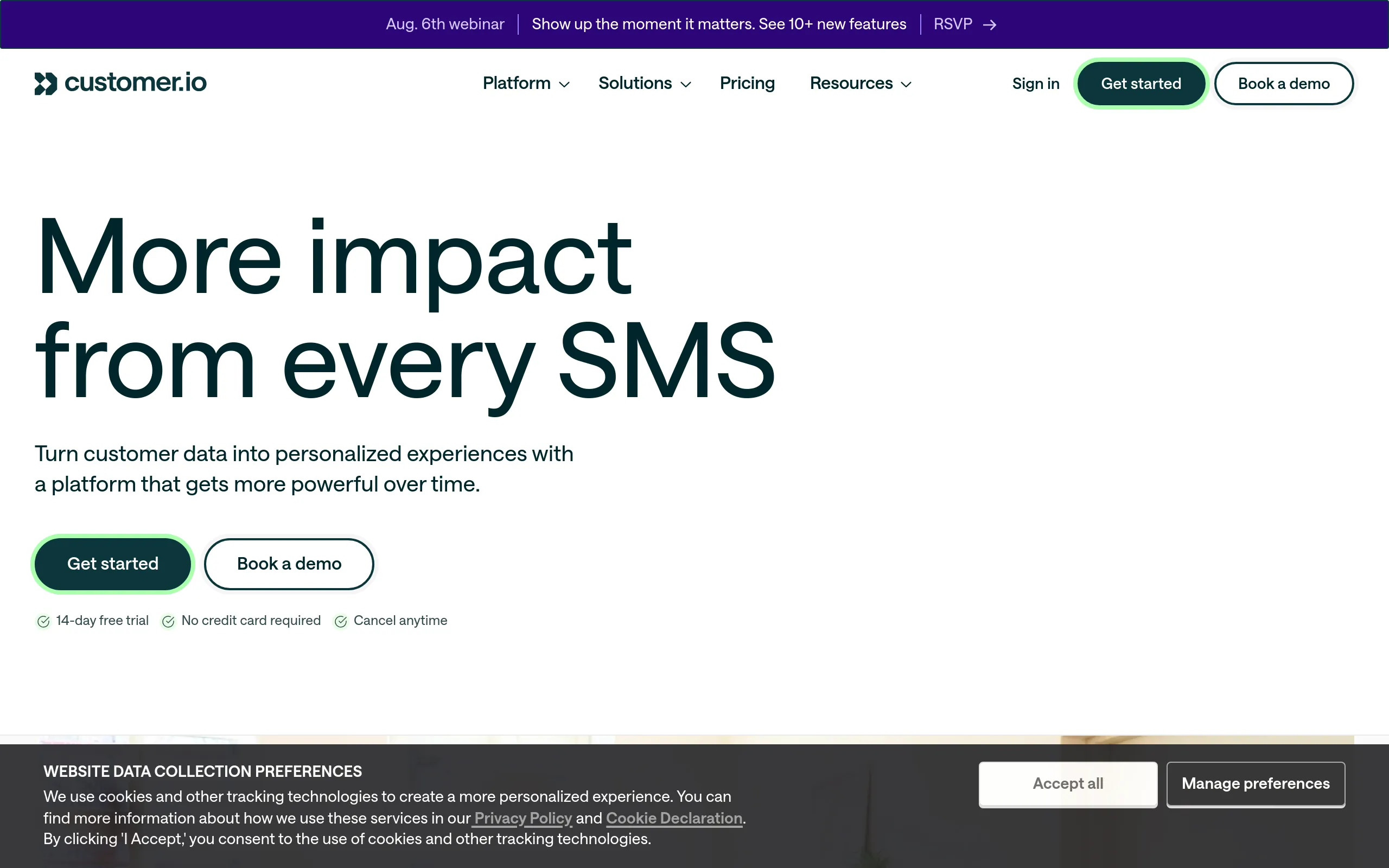 Customer.io homepage screenshot